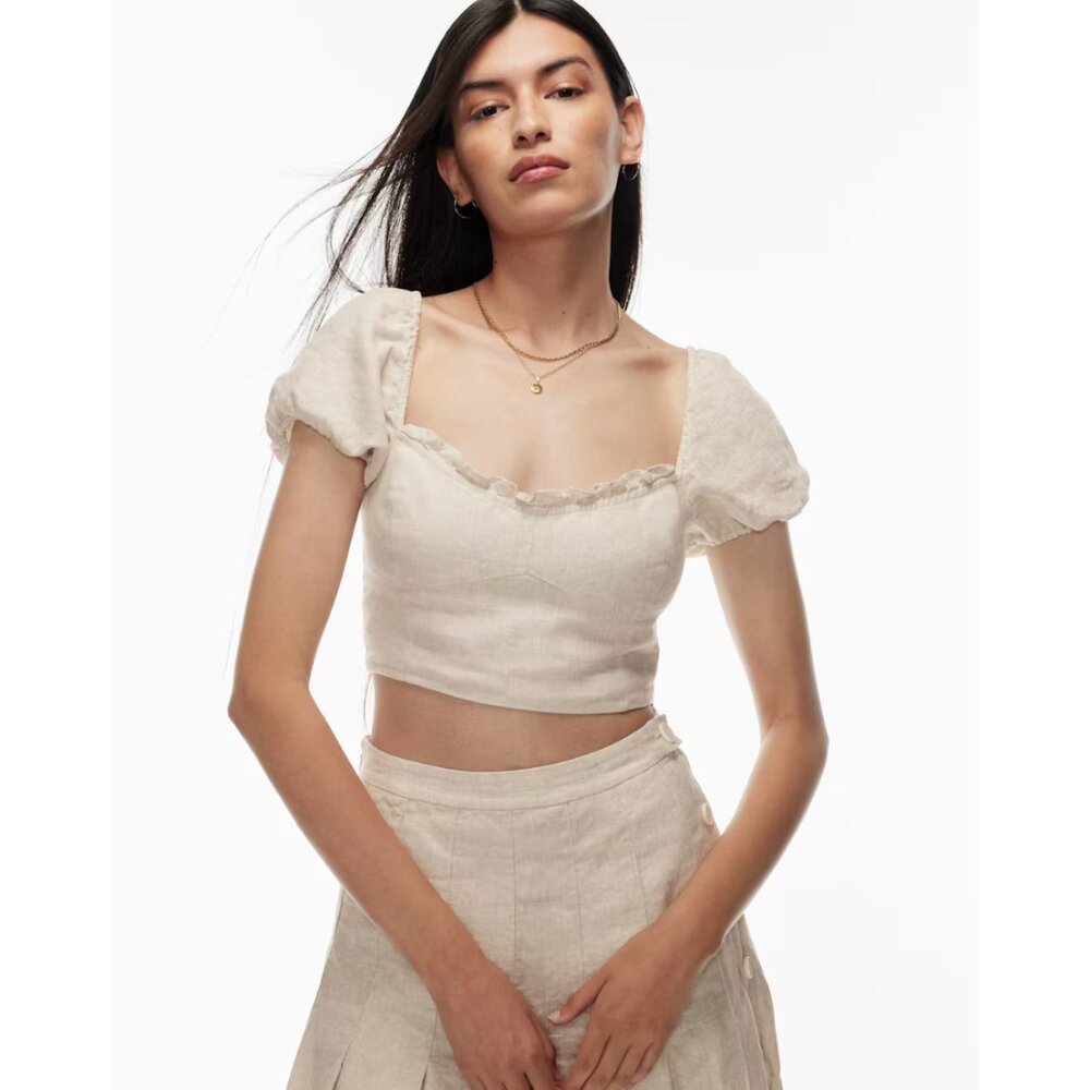 Aritzia Wilfred Wander Linen Blouse Organic Linen Bustier Blouse Sz XS White